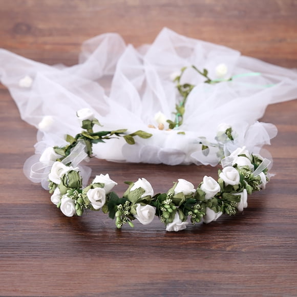 Coofit Bridal Veil Fashionable Flower Garland with Veil Wedding Veil Flower Veil for Wedding Photography