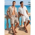 thumbnail image 4 of RICHCOIN Mens 2 Piece Outfit Summer Beach Short Sleeve Button Down Shirts and Shorts Vacation Sets for Men, 4 of 7