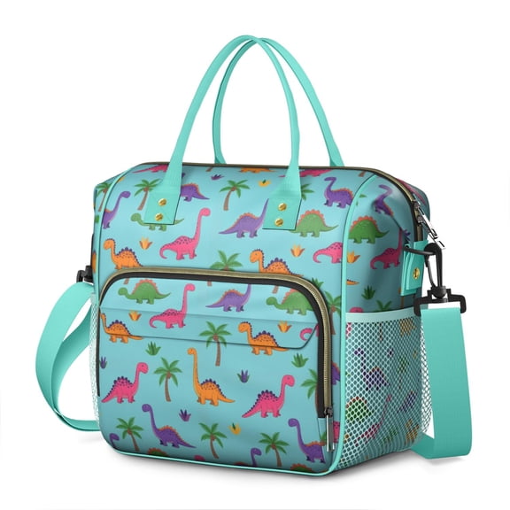 Light Blue Dinosaur Palm Pattern Womens Lunch Box for Work,Insulated Large Lunch Bag for Tween and Teen,Loncheras Para Mujer,Leakproof Adult Lunch Bag for Work,Beach,Travel,Picnic,Camping