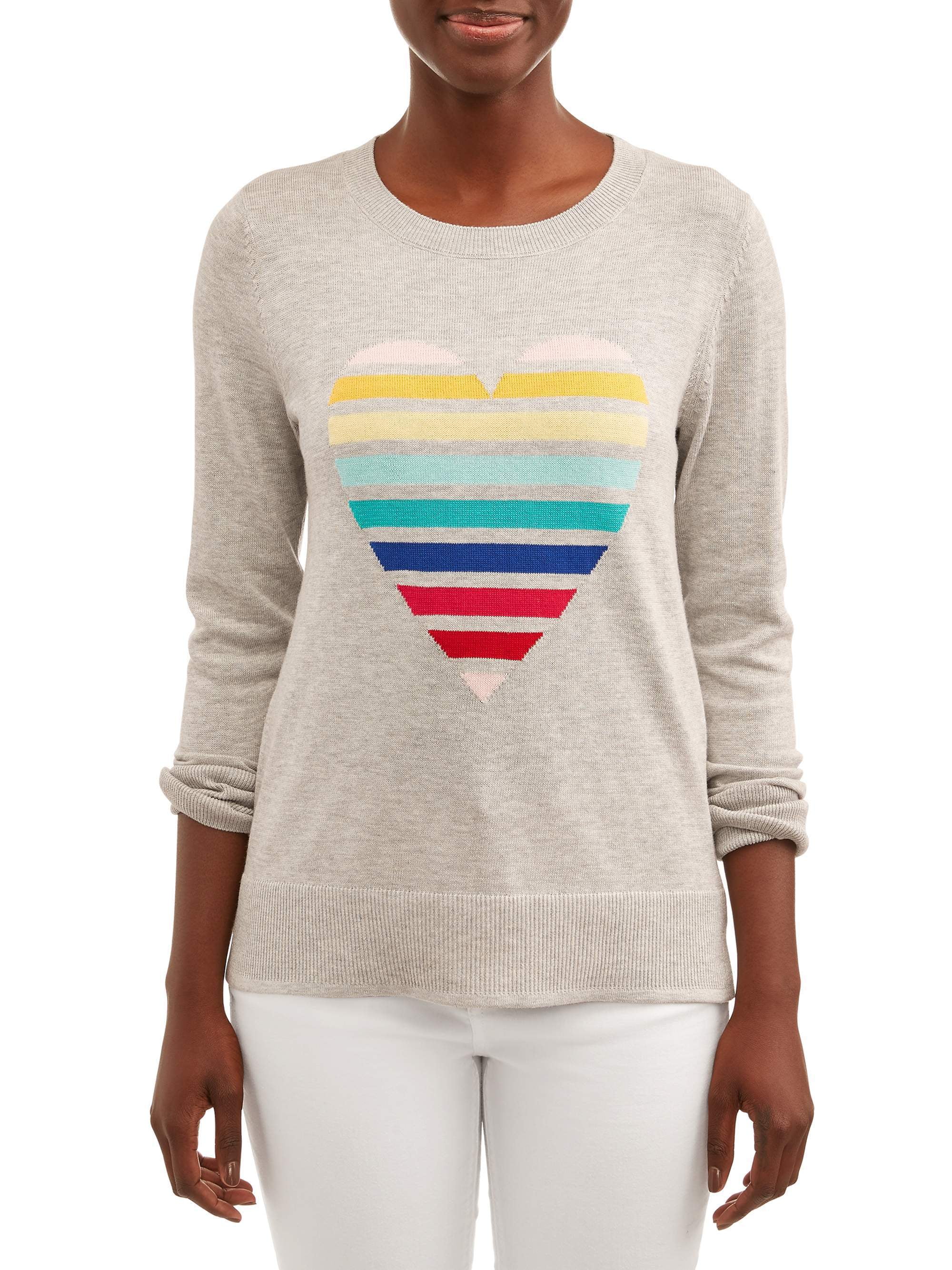 Time and Tru Women's Striped Heart Sweater