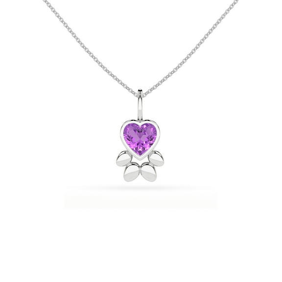 Natural Amethyst Heart-Cut Paw Shape Pendant Necklace in Sterling Silver for Women with 18-inch Adj. Chain, February Birthstone Jewelry for Her Birthday, Wedding Anniversary, Christmas, Mothers Day