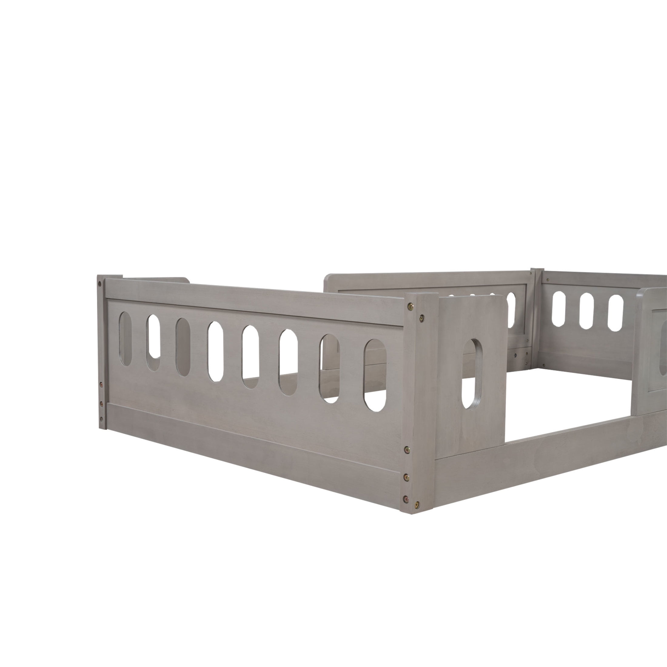Noble House Agnes Twin Platform Bed with Semi-Enclosed Guardrail, Low Profile Floor Bed, Solid Wood Frame, Natural