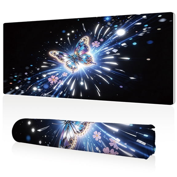 LIVEKEY Luminous Butterfly Mouse Pad 80x40x0.3cm Extra Large Full Desk Coverage Non Slip Surface Durable Easy Clean Stitched Edges for Gaming and Office