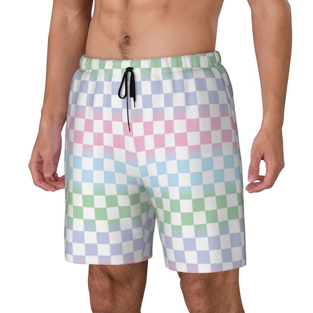 Balery Colorful Checkerboard Bañador para hombre, shorts de playa de secado rápido con entrepierna y forro de compresión-X-Large
