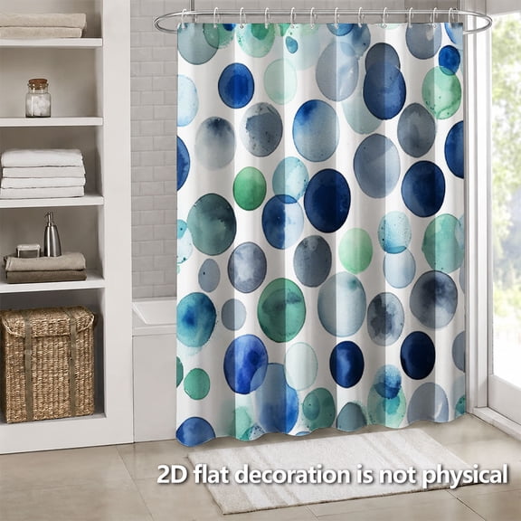 Hoease Watercolor Blue Green Dot Shower Curtain, 71W x 71L Inch Waterproof Fabric Bathroom Curtain with 12 Hooks, Minimalist Watercolor Bath Decor