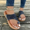 thumbnail image 2 of Xfvqtps Flat Sandals for Women Toe Ring Clip Toe Retro Denim Leopard Print Cut out Slide Non Slip Lightweight Summer Sandals Blue, 2 of 9
