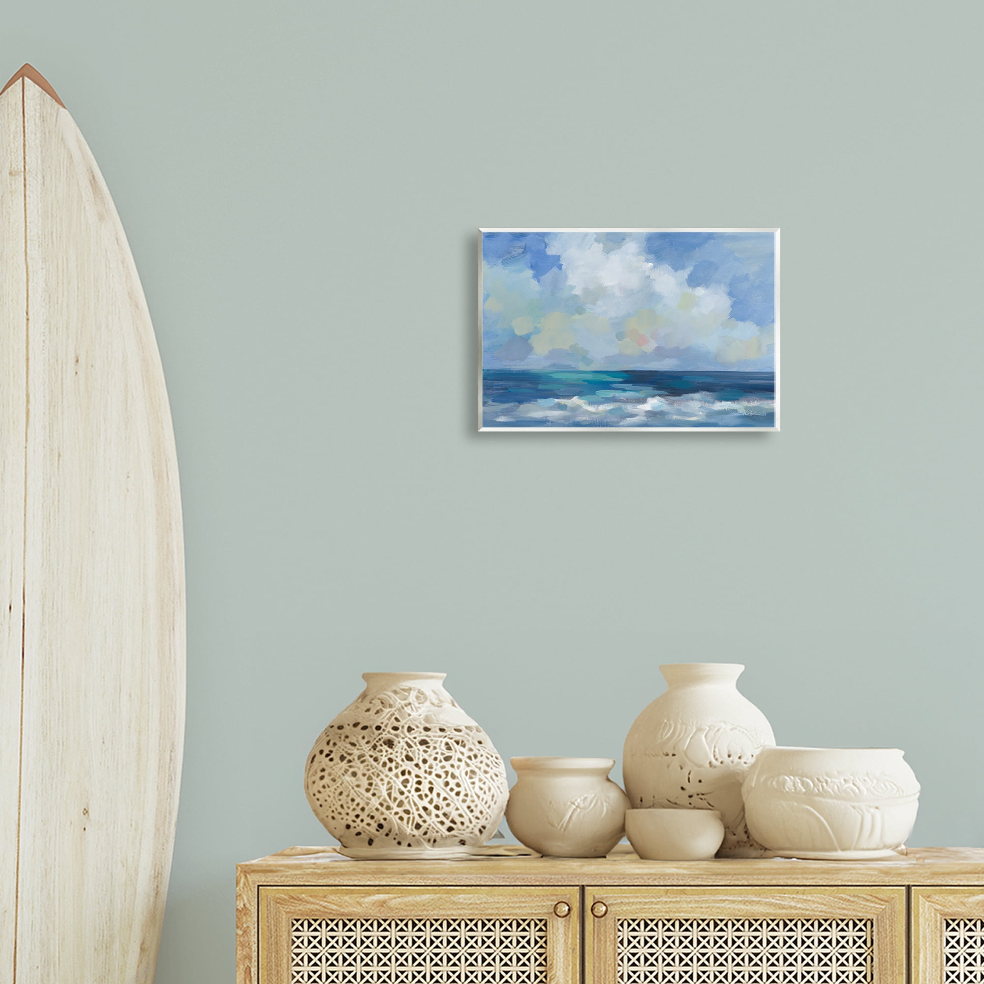 Stupell Industries Nautical Waves & Clouds Nautical & Beach Painting Unframed Art Print Wall Art, 15 x 10