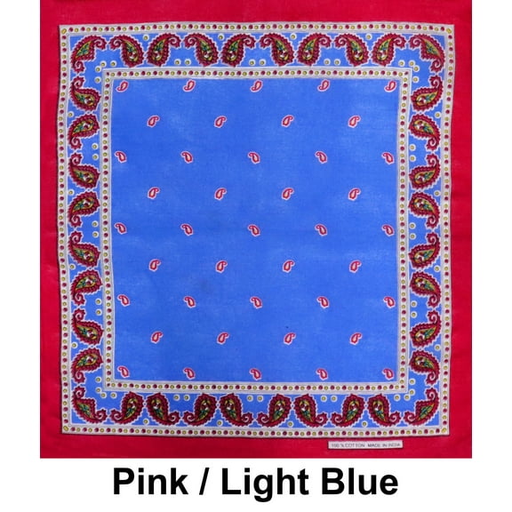 Pink / Light Blue Paisley Print Designs Cotton Bandana (22 inches x 22 inches)