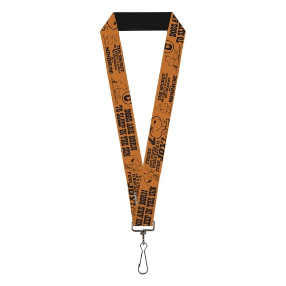 Peanuts Lanyard, Snoopy Poses and Quotes Collage Orange Black, Elastic