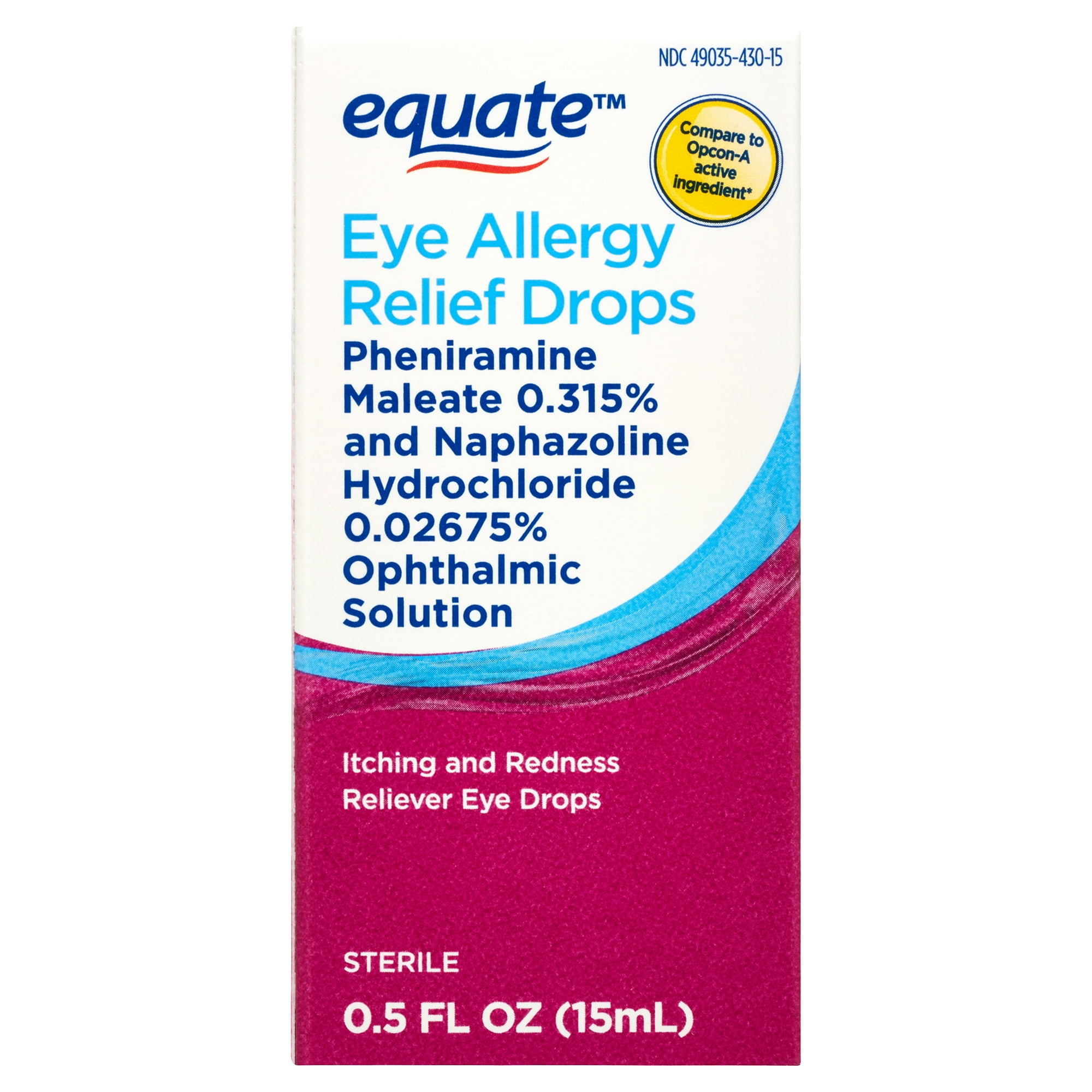 Equate Eye Allergy Relief Eye Drops, Antihistamine and Redness Reliever, 0.5 fl oz, Compare to Opcon-A Active Ingredient