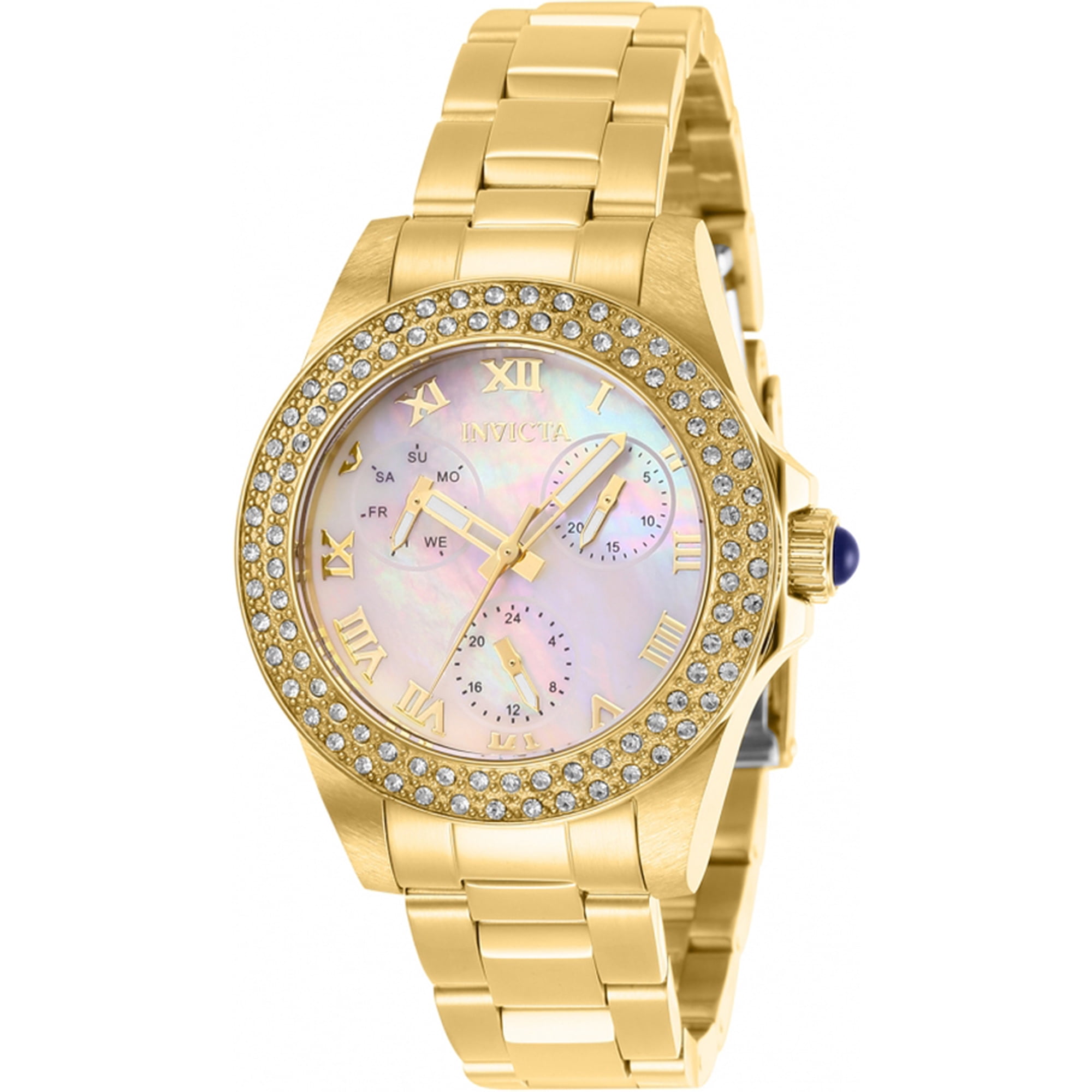 Invicta Angel Quartz Crystal White Mother of Pearl Dial Ladies Watch 28481
