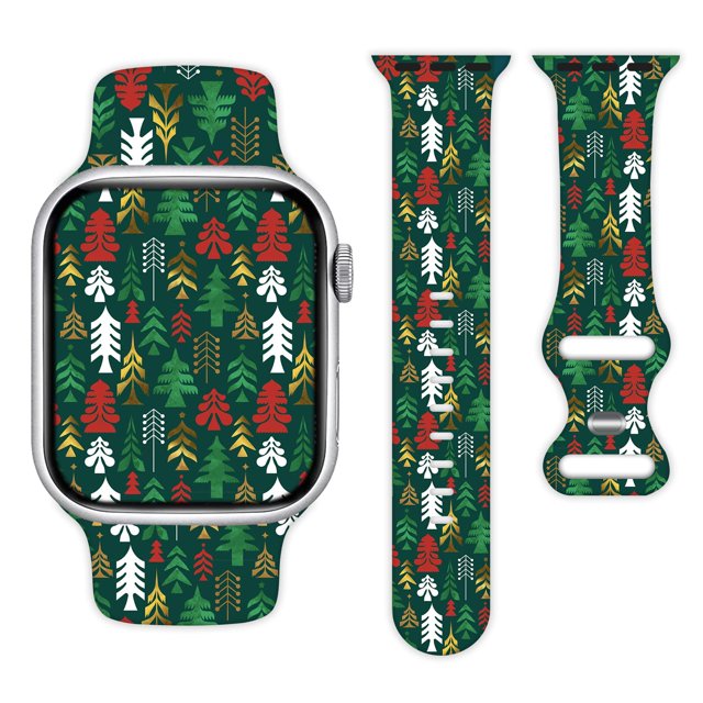 Correa De Reloj De Árbol De Navidad Compatible Con Apple Watch 38 Mm, 40 Mm, 41 Mm, 42 Mm, 44 Mm, 45 Mm, 49 Mm Para Mujeres Y Hombres, Regalos, Pulseras Deportivas De Silicona, Correa Para Apple Watch