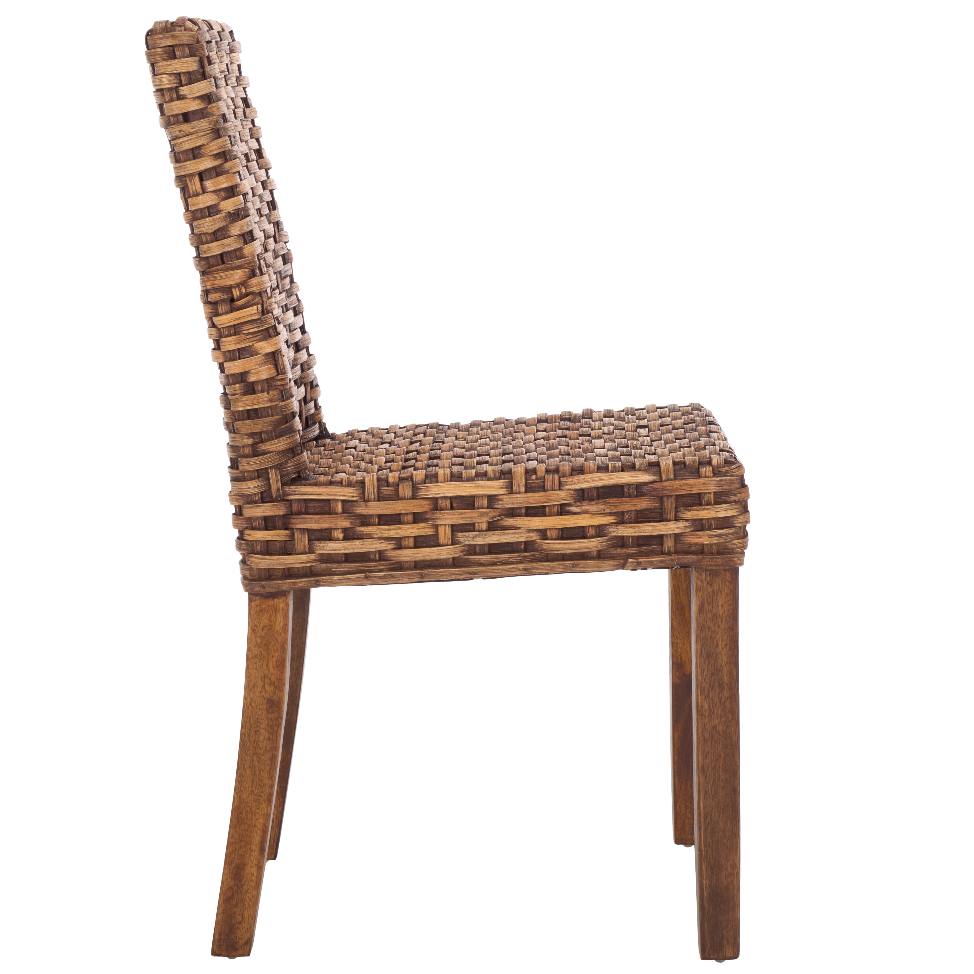 Safavieh Grove Wood and Rattan Coastal Side Chair, Brown (Set of 2)