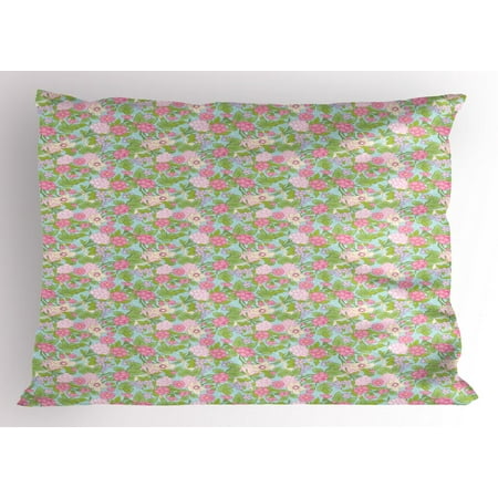 King Pistachio (Floral Pillow Sham, Spring Flourish Blooms Rose Buds Botanical Beauty Branches Image, Decorative Standard King Size Printed Pillowcase, 36 X 20 Inches, Pistachio Green Pink Lilac, by)