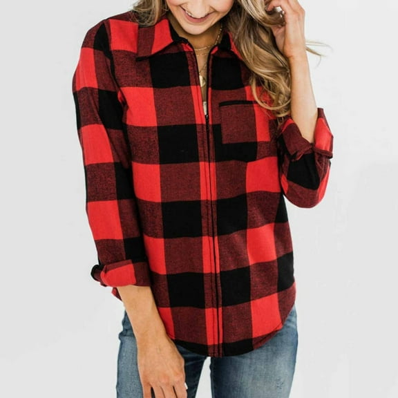 DailyTrove Women's Classic Red & Black Buffalo Plaid Shirt, Timeless Outerwear for Fall Layering & Daily Wear for women