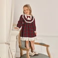 thumbnail image 6 of LIIPEE Girls Dresses Lace Trim Ruffles Long Sleeve A-Line Plaid Sundress Girl Leisure Birthday Wedding Weekend Dress,Red,4Y, 6 of 6