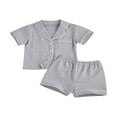 thumbnail image 1 of Kid Pajama Sets Solid Color Short Sleeve Button Top Short Pants, 1 of 6