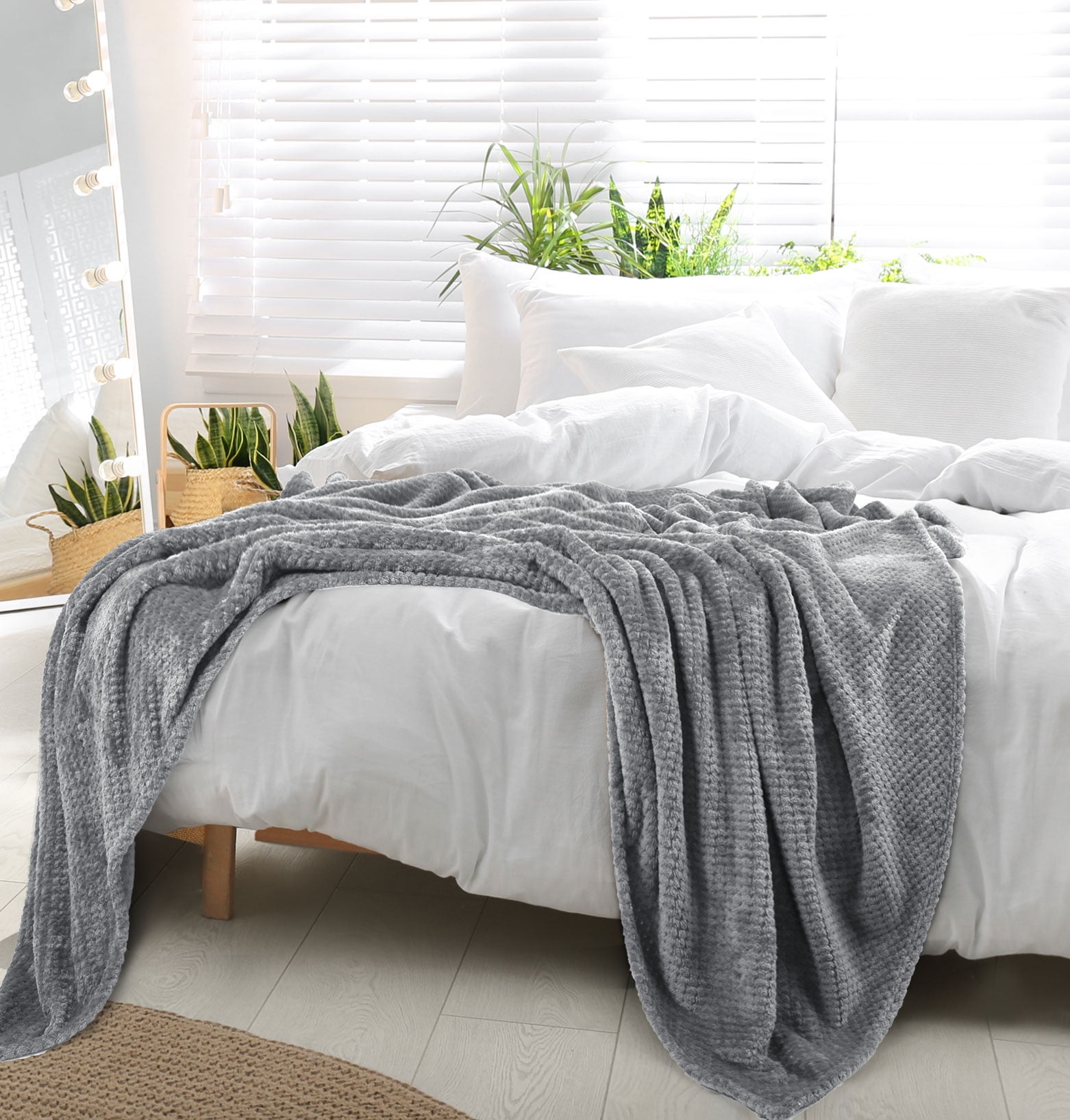 Unique Bargains Soft Flannel Fleece Velvet Blanket Light Gray 90" x 108"