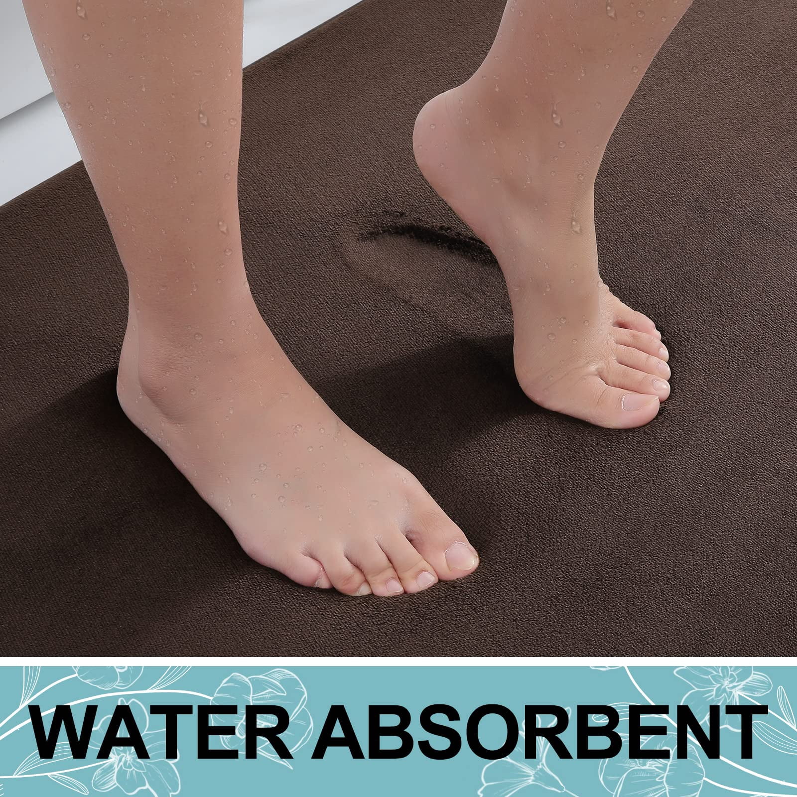 Buganda Memory Foam Bathroom Rugs, Absorbent Non-Slip Bath Mat for Bathroom, Soft Washable Bath Rug, 20"×32", Brown