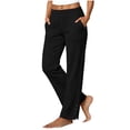 thumbnail image 3 of Cotton Linen Pants Women Elastic Waisted Ankle Work Pants Solid Color Straight Leg Casual Lounge Pants, 3 of 7
