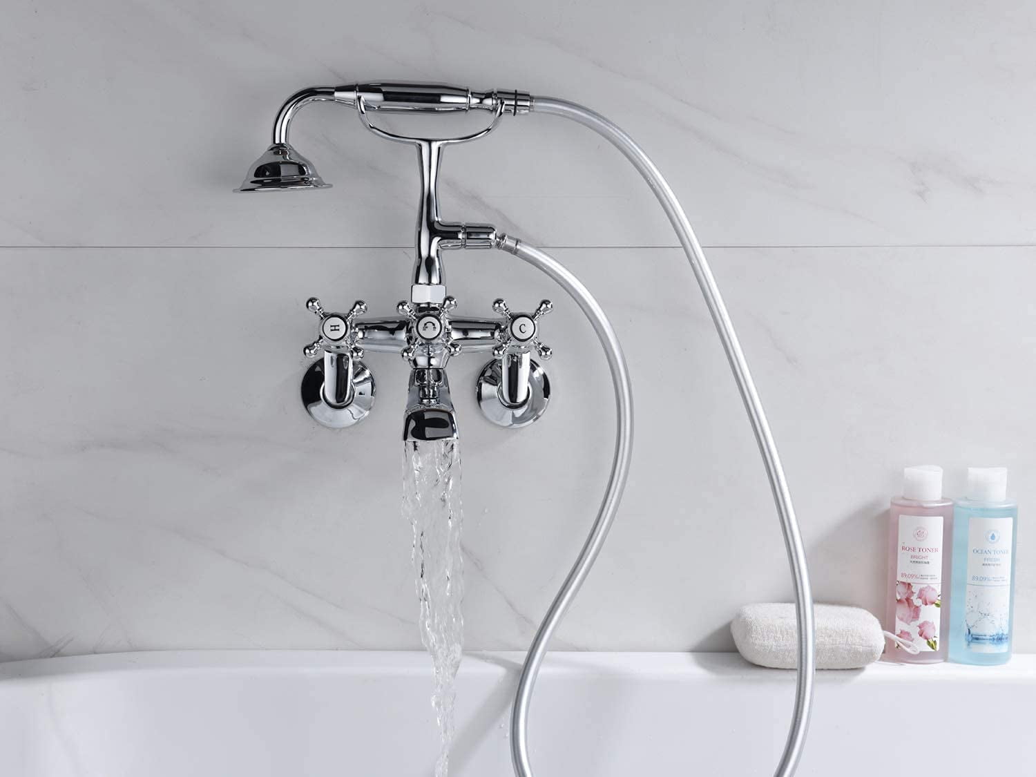 Sumerain Clawfoot Tub Faucet,3-Inch to 9-Inch Wall Mount Tub Faucets with Hand Shower Chrome Finish