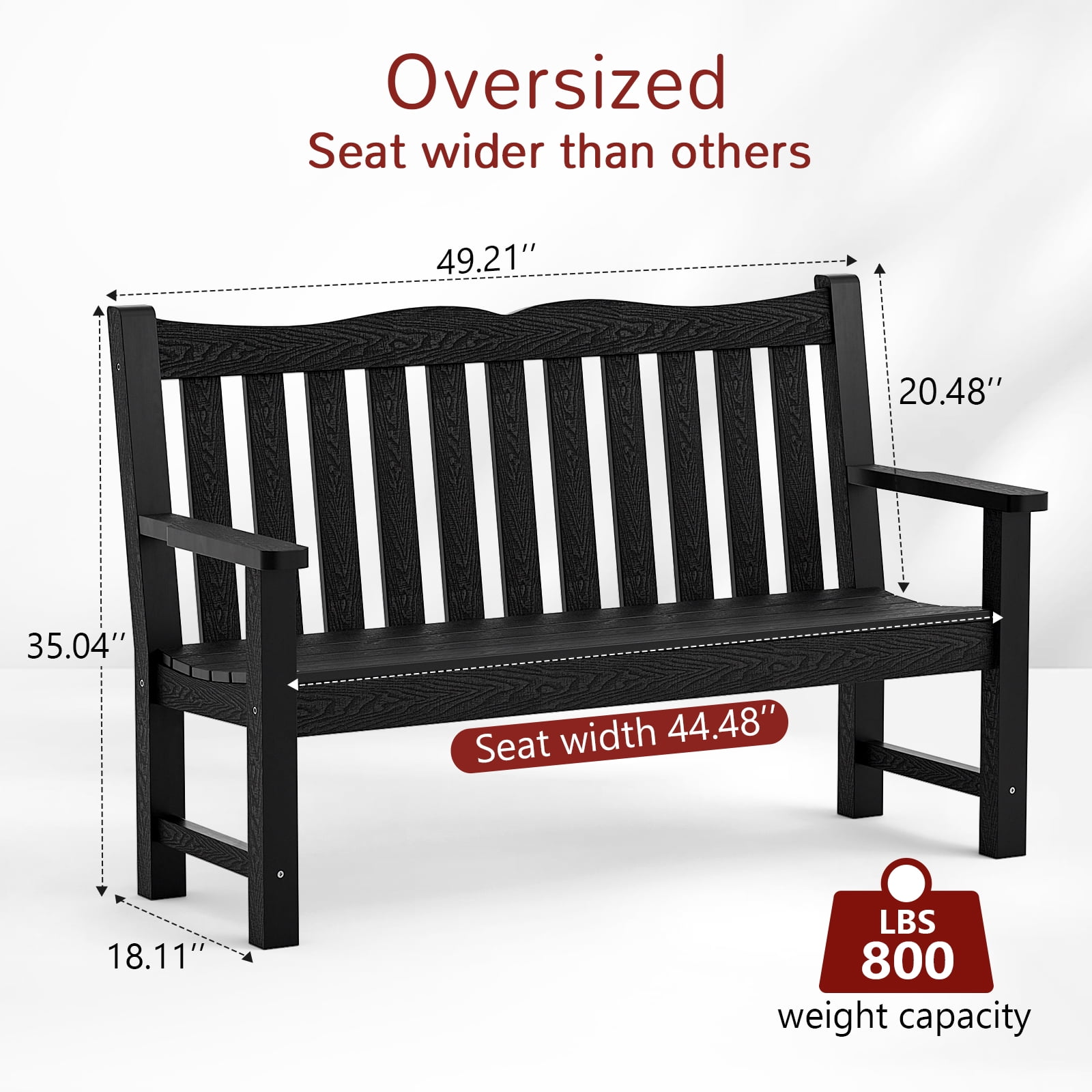 Stoog Outdoor Bench and Chairs Set of 3, Porch Bench with 2 Patio Chairs, 800 lbs Capacity, All-Weather Outdoor Bench for Garden Backyard Park, Black