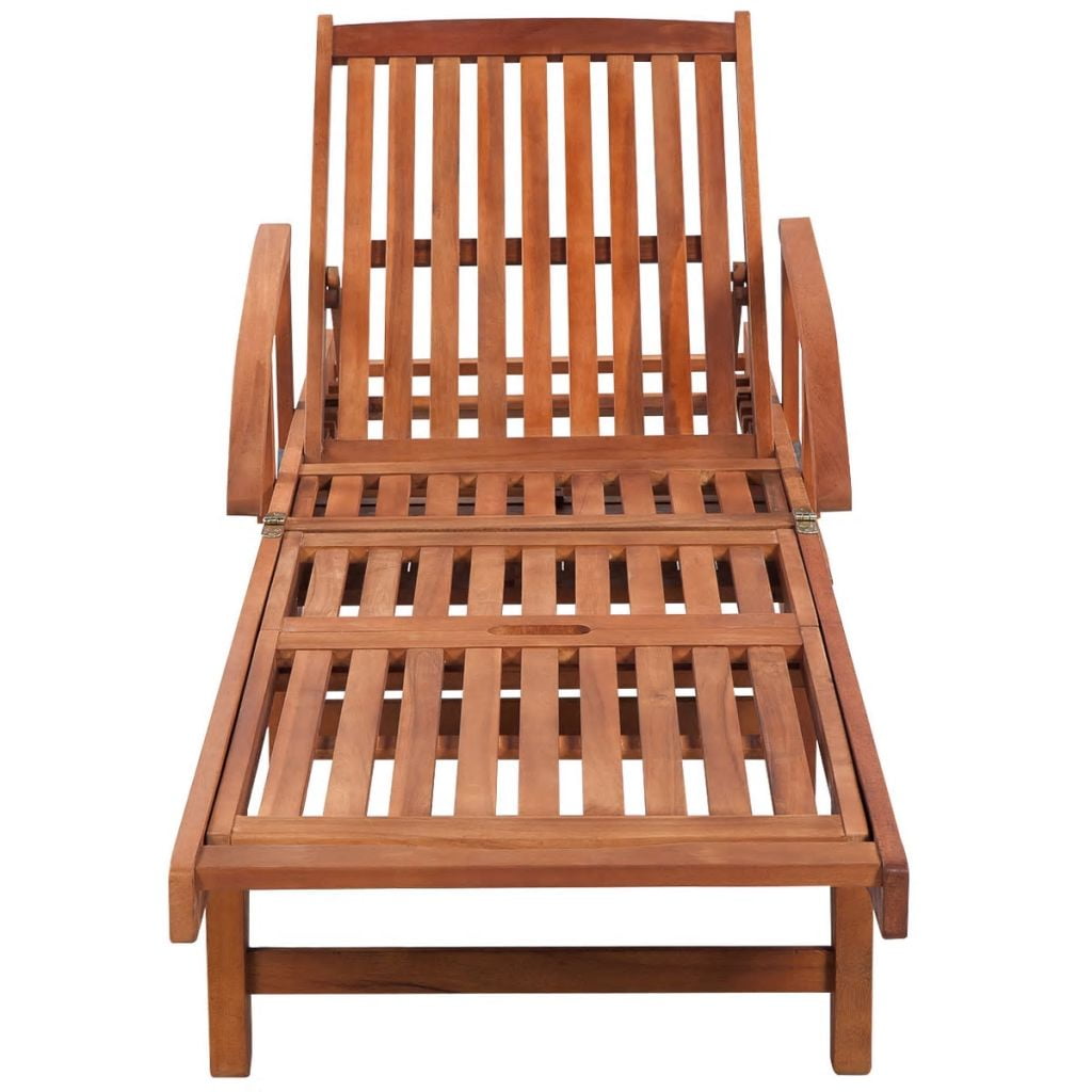 Lowestbest Sun Lounger with Cushion, Solid Wood Chaise Lounge Chair with 2 Wheels