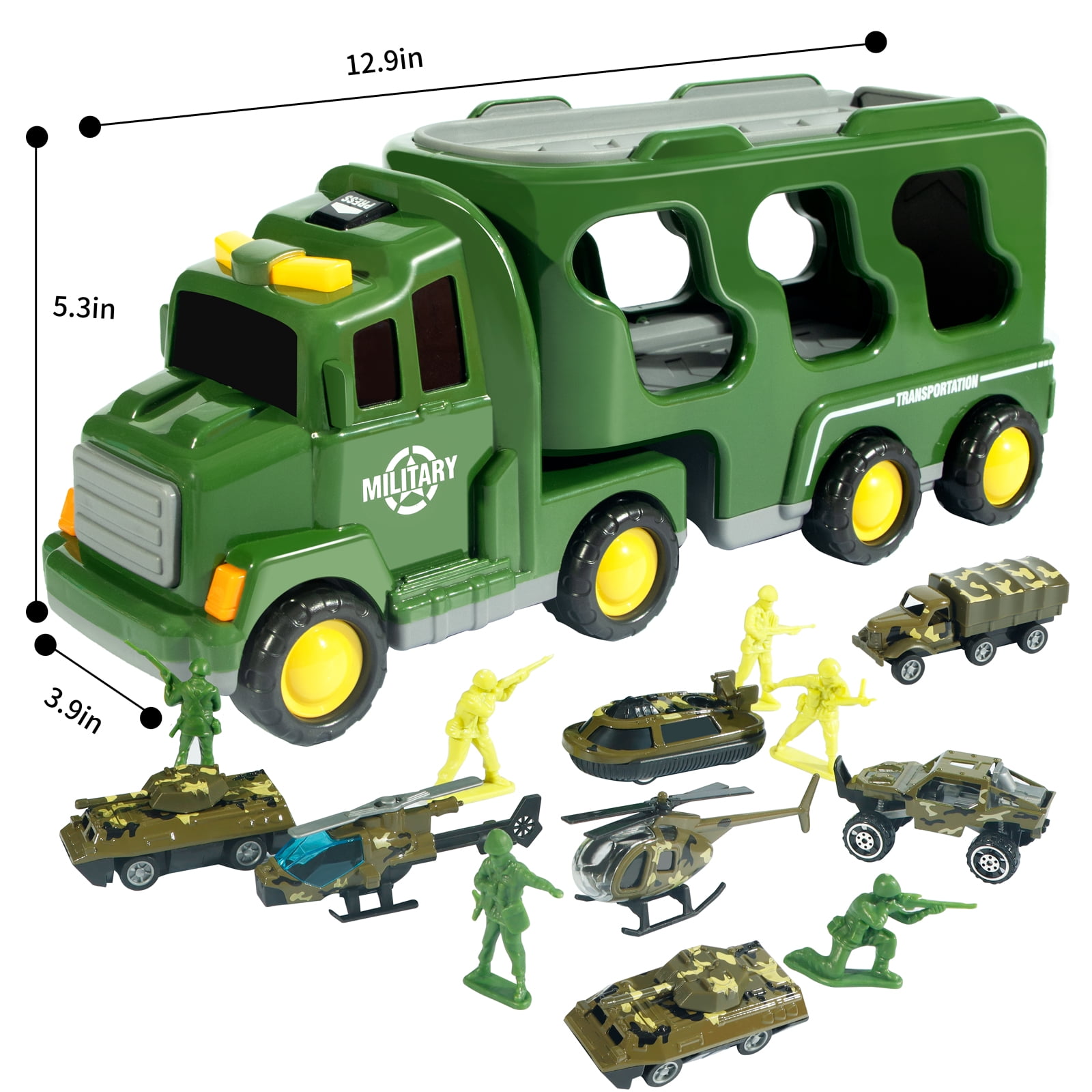 Truck Toys for 3 4 5 6 Years Old Boys Girls - 5 in 1 Carrier Truck Transport for Toddlers 1-3, Friction Power Vehicles for Kids 3-5, Christmas Birthday Gifts - Age 3-9, Green