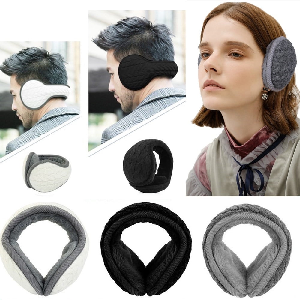 Cozy Design Womens Winter Outdoor Warm Adjustable Crocheted Flower Ear Warmers Earmuffs with Faux Fur in Black