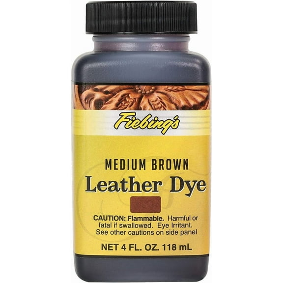 Fiebing's Leather Dye (4 Fl Oz, Medium Brown) - Alcohol-Based, Penetrating, Permanent Dye for Shoes, Boots, Belts, Bags, Furniture - Includes Wool Dauber Applicator - Recolor & Restore Leathercraft