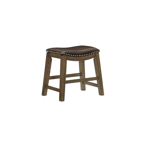 Southwestern Sensibilities 20 Inch Dining Stool with Brown Faux Leather Saddle Seat and Wooden Frame 15.5 x 20 x 20 Inch