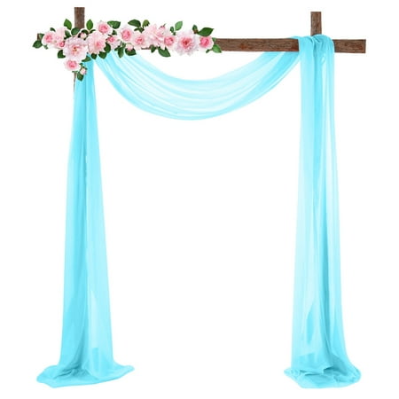 Image of Pelmet Freehand Decoration Wedding Curtain Decoration Transparent Voile Wedding Arch Curtains Tulle Photo Background Curtain for Photography Party Wedding Birthday Christening (Blue)