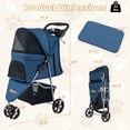 thumbnail image 3 of Gymax Foldable Pet Stroller Adjustable Cat Strolling Cart w/ Adjustable Canopy 3 Shock-absorbing Wheels Navy, 3 of 10