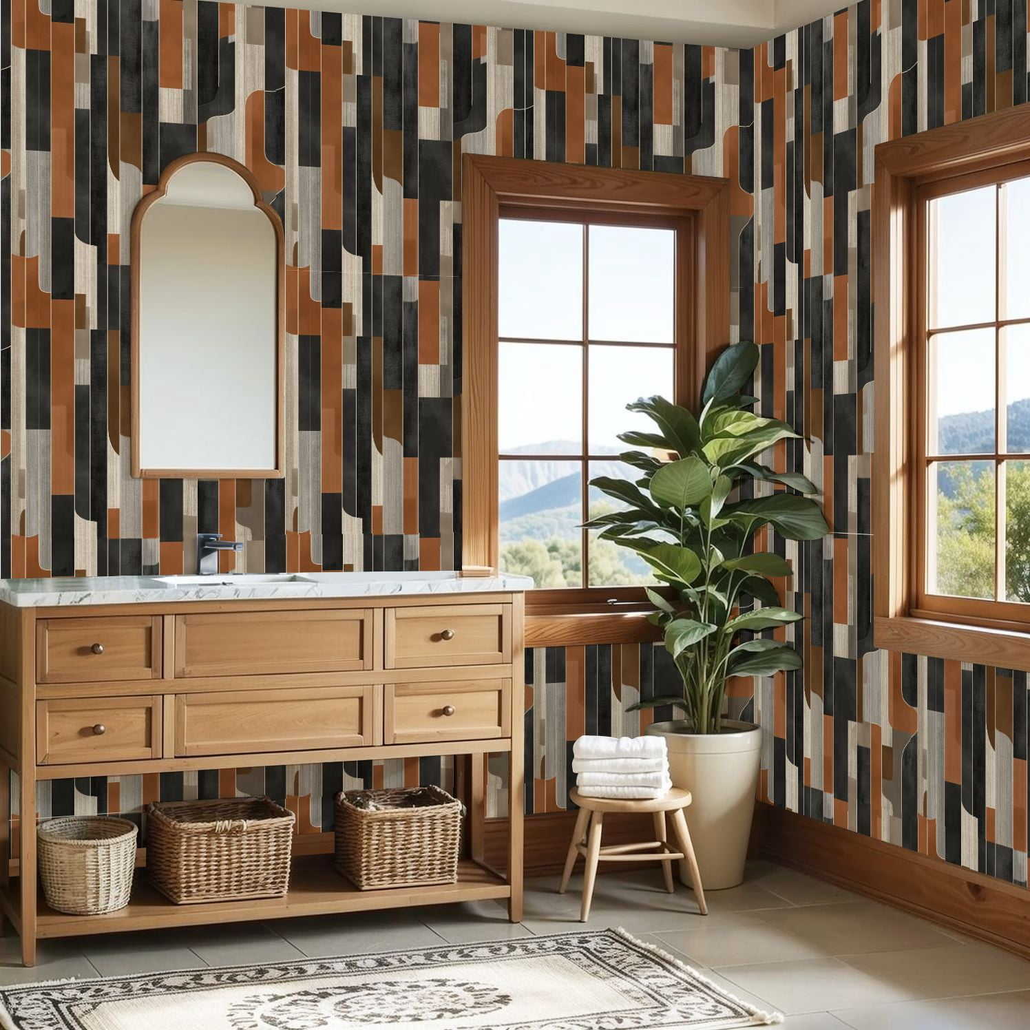 Peel and Stick Wallpaper 23.6in x 9.8ft Abstract Geometric Earth Tones Bold Shapes Contact Paper Vinyl Waterproof Self Adhesive Wall Paper for Bedroom Shelf Cabinet Renter Friendly