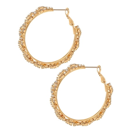 Jessica Simpson Women's Spiral Rhinestone Hoop Earrings