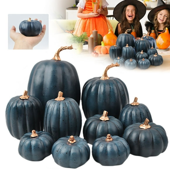WHEANG Assorted Sizes Artificial Pumpkins Decorative Dark Blue Pumpkins Faux Pumpkins For Halloween Table Centerpiece Shelf Mantel Decoration