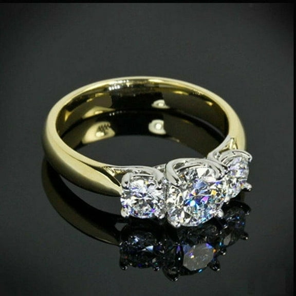 3Ct Round Cut Lab Created Diamond Three Stone Engagement Ring 14k Two Tone Gold Finish