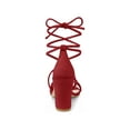 thumbnail image 2 of BLISSFUL STEP Women's Block Heel Sandal Strappy Lace Up Sandals Red 6, 2 of 7