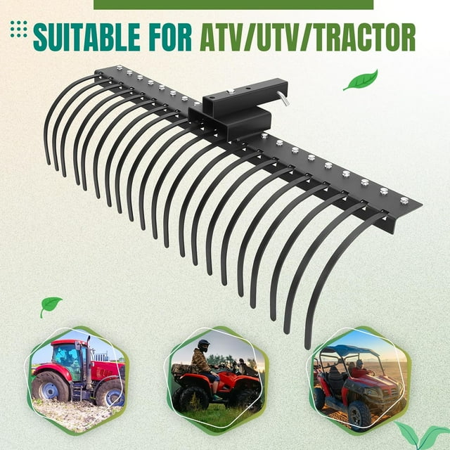 EastVita 60 Inch Tow Behind Landscape Rake,Tow Dethatcher 3-Point Suspension Systems,for 2 Inch Receiver with 360 Degree Rotation for Leaves,Grass,Black