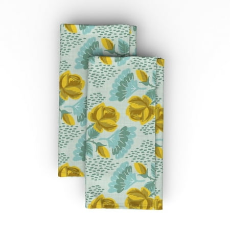 

Linen Cotton Canvas Dinner Napkins (Set of 2) - Yellow Rose Vintage Style Texture Roses Floral Spots Nature Print Cloth Dinner Napkins by Spoonflower