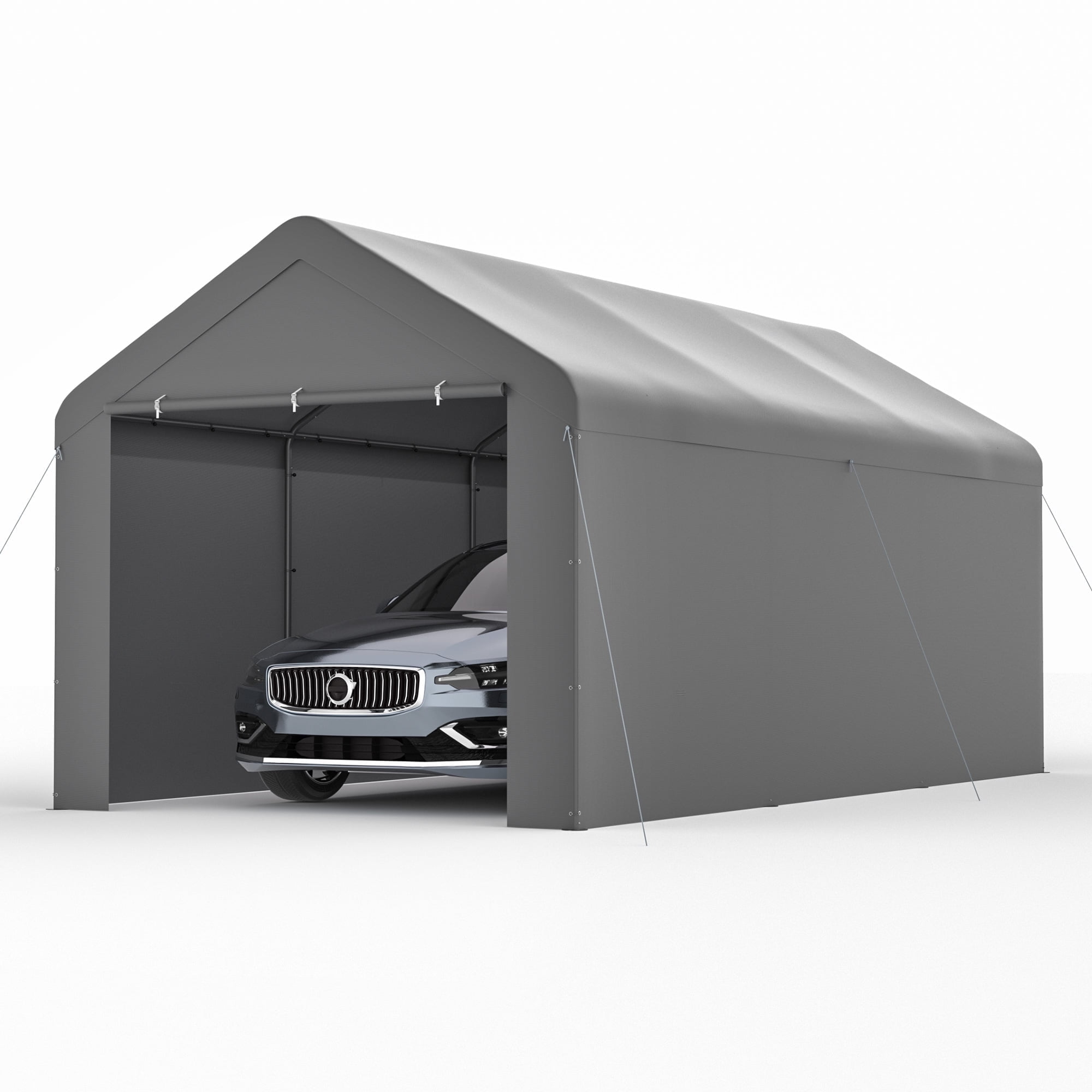 GOJOOASIS 10 x 20 Heavy Duty Carport Canopy with Removable Sidewall, Water-Resistant Portable PE Garage with All-Season Tarp Gray