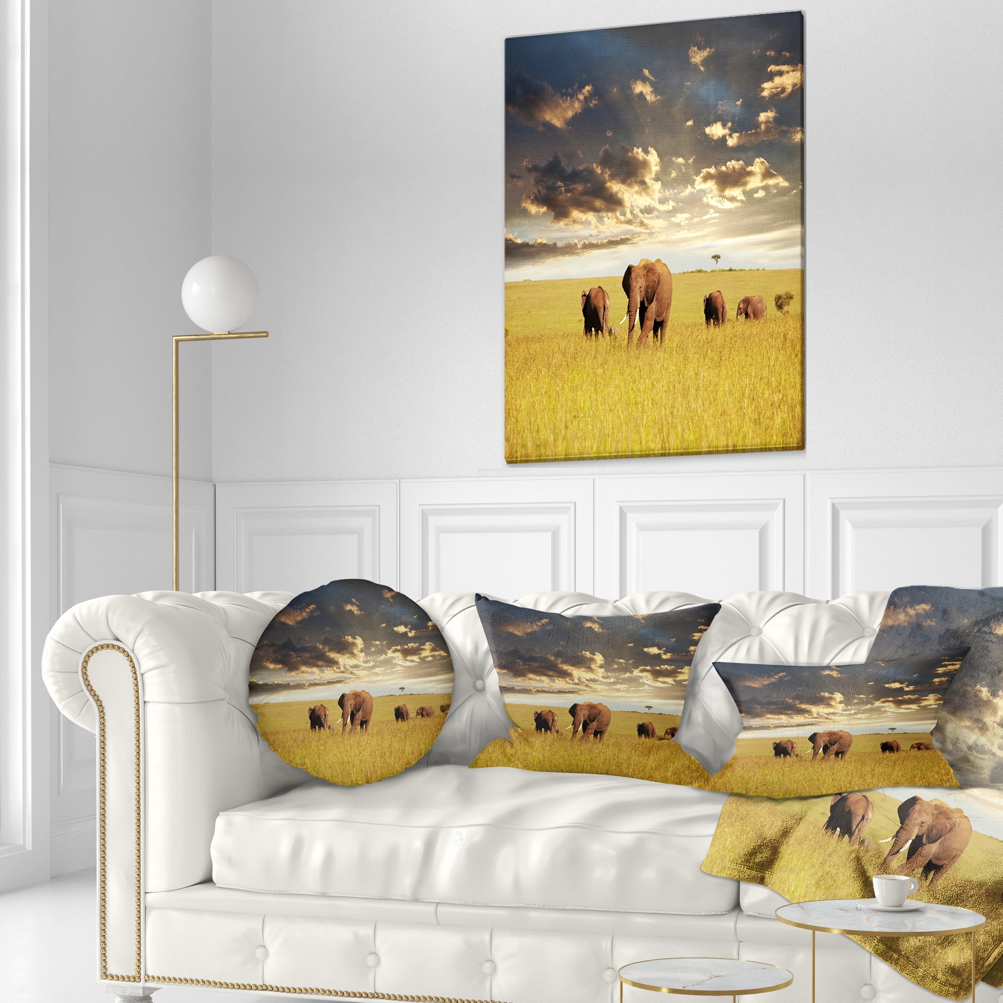Designart Group of Elephants in Africa - African Throw Pillow - 12x20