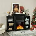 thumbnail image 3 of Giantex 70" Freestanding Mantel Stand, Modern Media Fireplace Cabinet, Wooden Mantel Console Table w/Storage Shelves, Black, 3 of 9