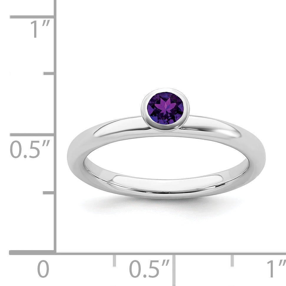 High 4mm Round Amethyst Sterling Silver Ring