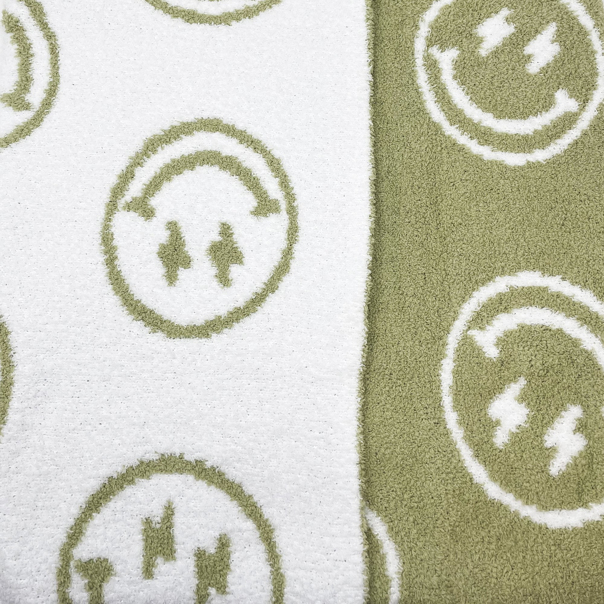 Checkered Smiley Face Baby Blanket 28"x40" with Leather Patch - Soft Knitted Throw - Receiving Blanket/Newborn Gift Green/White Lightning Bolt