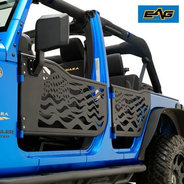 EAG Rock Crawler US Flag Tubular Door with Side Mirror - fits 07-18 Jeep Wrangler JK 4 Door