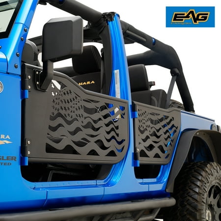 EAG Rock Crawler US Flag Tubular Door with Side Mirror - fits 07-18 Jeep Wrangler JK 4 Door