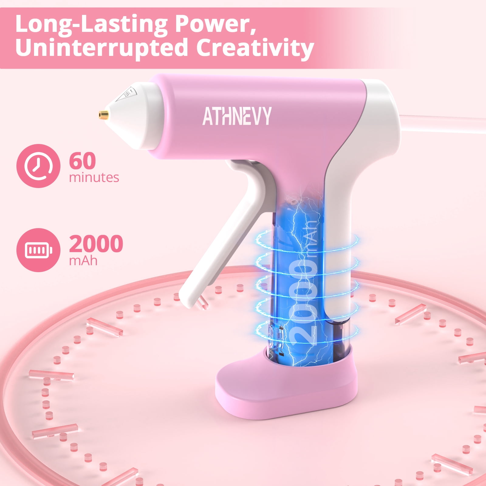 Cordless Hot Glue Gun, 10s Fast Preheat, 30PCS Mini Glue Sticks 7x100mm, 4V Type-C Rechargeable, Anti-Drip, Auto-off, for Diy Crafts, Repair