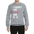 thumbnail image 2 of Wild Bobby I Fought Like A Girl and Won Breast Cancer Awareness Unisex Crewneck Sweatshirt, Heather Grey, Large, 2 of 6