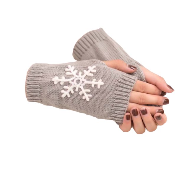 1 Pair Knit Half Finger Glove Comfortable Winter Delicate Simple Knitting Craft Fingers Covers Hand Cover with Snowflake Pattern Light grey